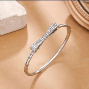 Silver Diamond Bow Bangle Bracelet